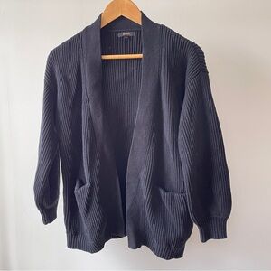 Quince Black Ribbed chunky Cardigan 100% Organic Cotton Size M